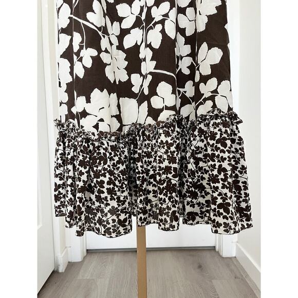 Karen Kane Halter Beaded Floral Print Flouncy Shift Dress Brown Womens Medium - Picture 5 of 6